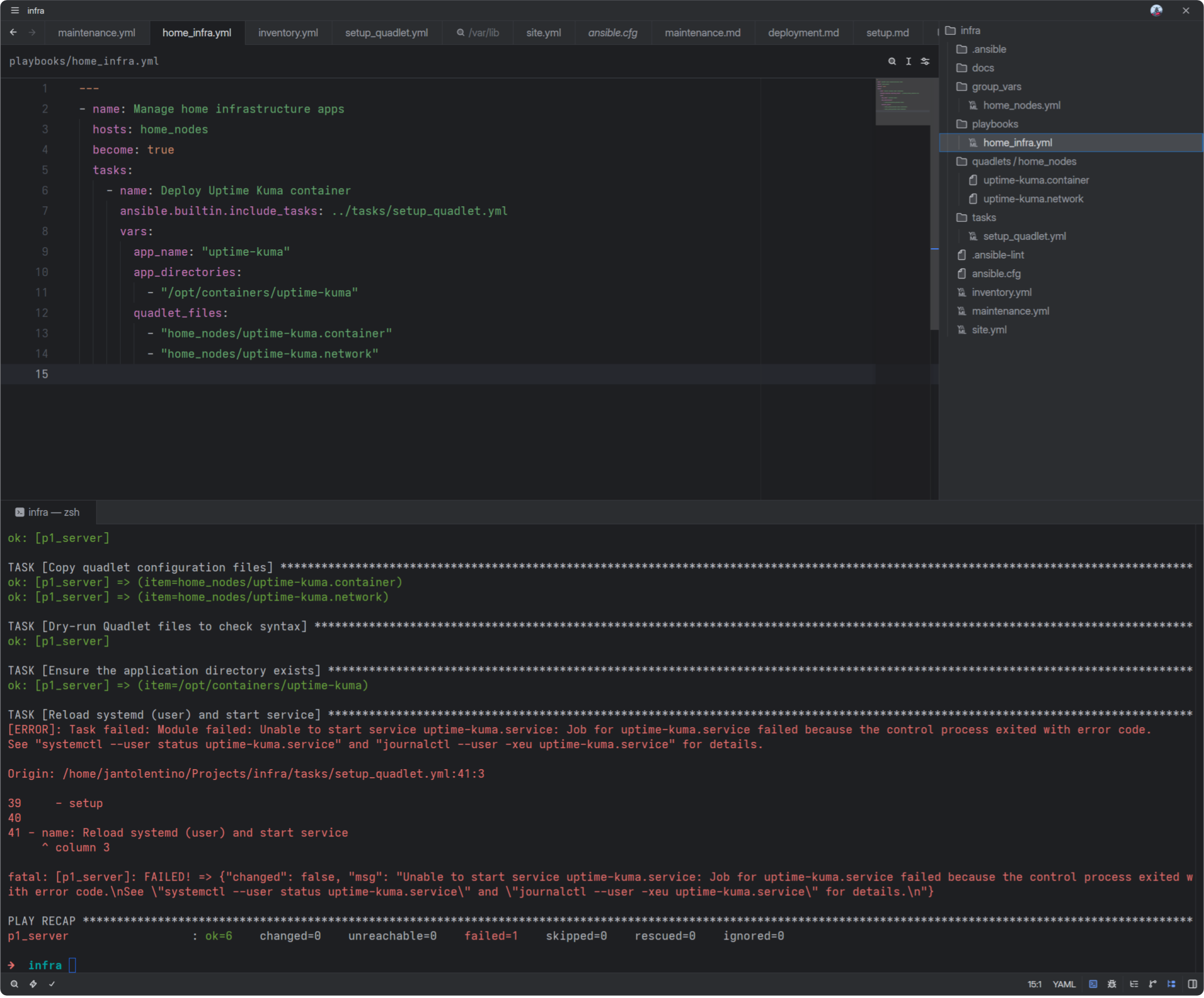 Running the ansible-playbook command with an error