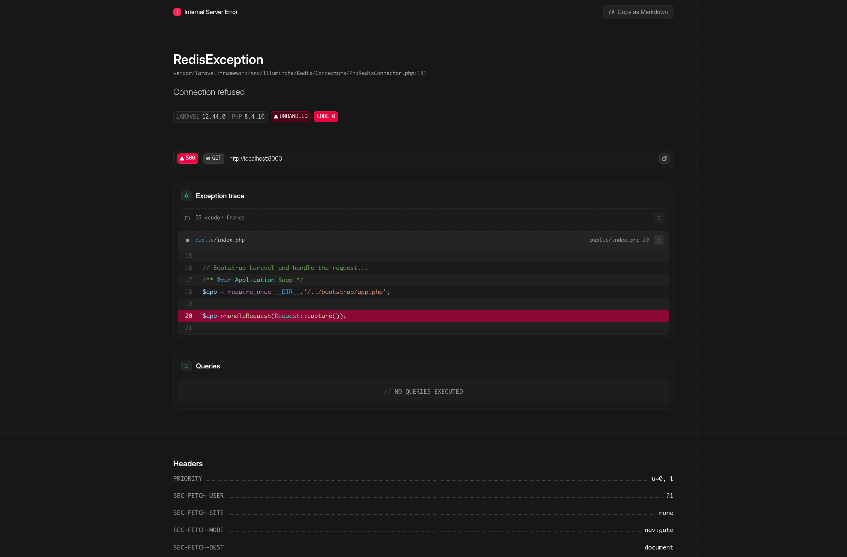 Redis exception when down