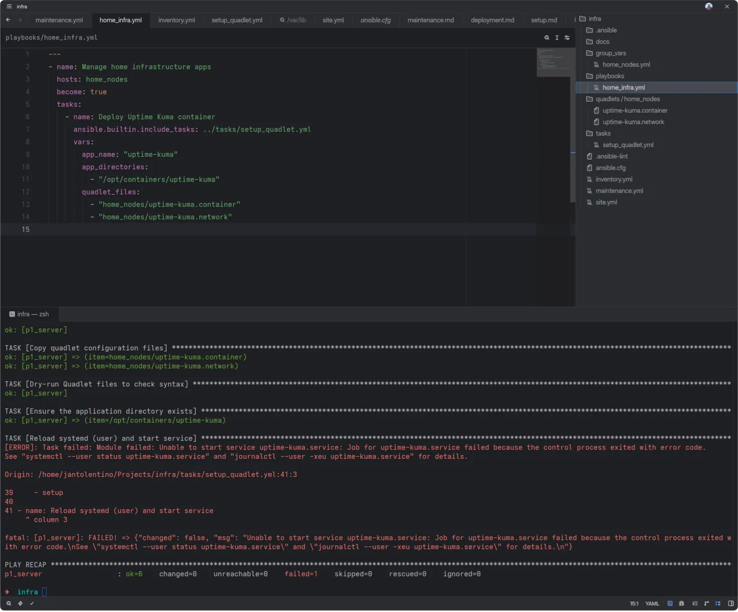 Running the ansible-playbook command with an error
